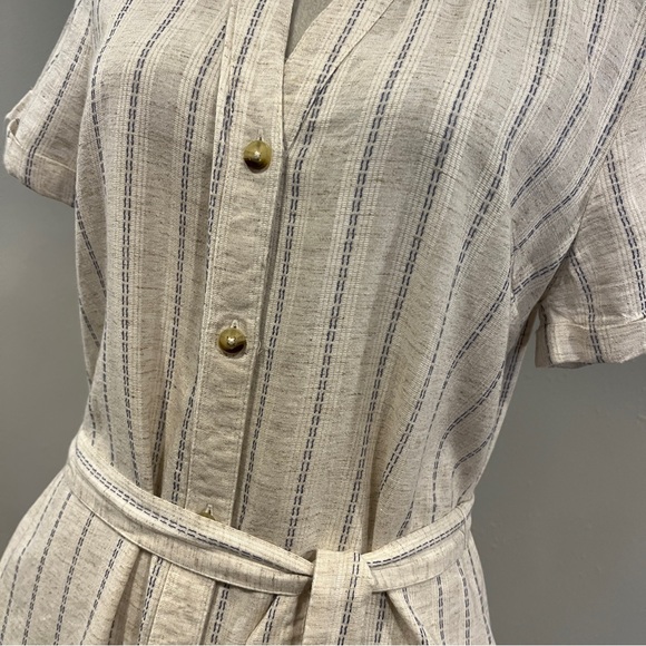 Japna Striped off White short sleeve Button-Down mini Dress size medium‎ - Picture 3 of 13